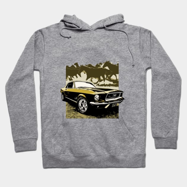 Gold 1968 Ford Mustang with Horses Hoodie by ZoeysGarage